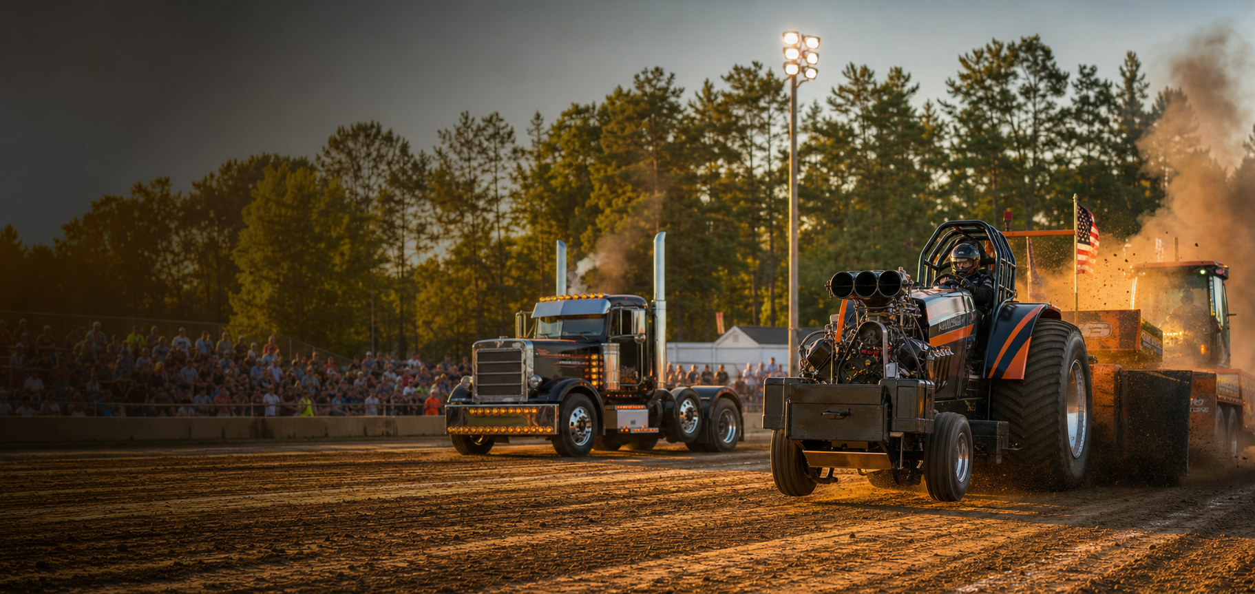 Truck and tractor pull event at a dirt track